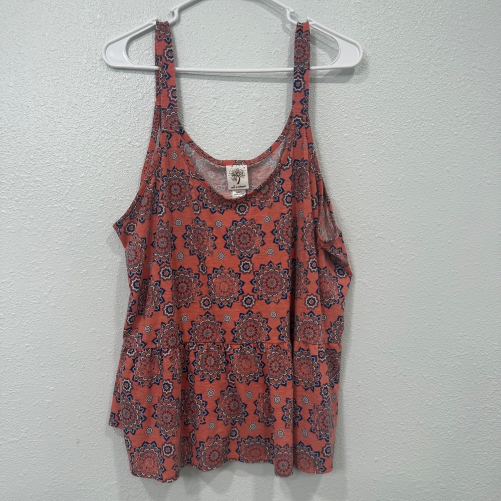 Self Esteem Womens 2X Orange Blue Mandala‎ Medallion Peplum Tank Top Sleeveless